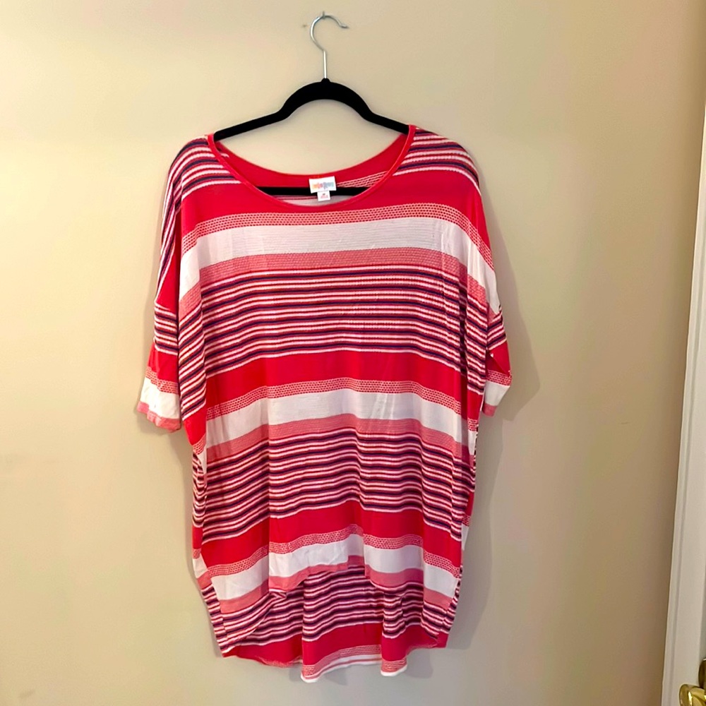 LuLaRoe Irma size Medium pink with white and blue stripes